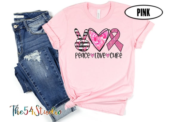 Peace Love Cure Breast Cancer Shirt, Breast cancer awareness, in October we wear pink , Pink ribbon, Gift for Cancer Survivor, breast cancer