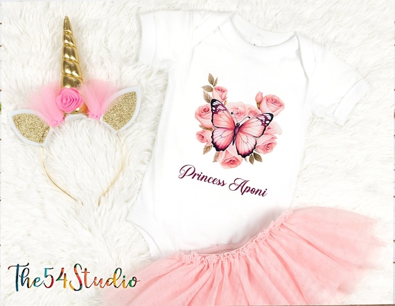 Personalized Butterfly Name Baby Onesie bodysuit shirt, Custom Baby, Gift, Baby Girl Onesie, Baby Shower Gift, Custom name Bodysuit