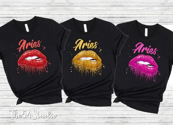 Aries Zodiac Birthday Golden Lips T-Shirt For Black Women Aries Zodiac Birthday Golden Lips T-Shirt For Black Women