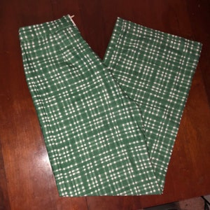 70s Green Plaid High Waist Wide Leg Flare Pants