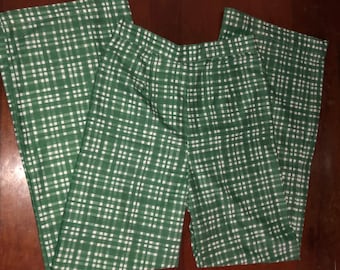 Vintage 70s Plaid Trousers Green Wide Leg Pants Hippie Bell Bottom