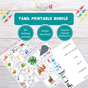 Paquete imprimible tamil/Identificación de letras tamil/Hojas de trabajo tamil para niños/Letras faltantes tamil/Hojas de trabajo imprimibles tamil/Tamil Printou