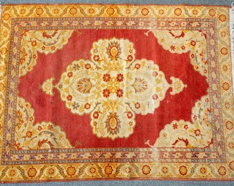 Antique Oushak Hand-Knotted Turkish Rug, 3.5ft X 5ft