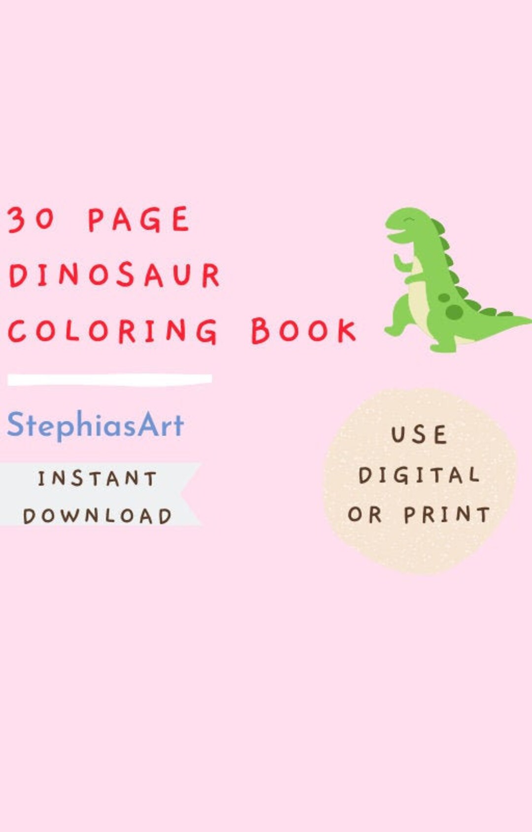 30 Dinosaur Coloring Pages - Etsy