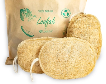 100% Natural Loofah Exfoliating Pad (3 Pack) - Loofah Body Scrubber - Loofah Sponge - Organic Biodegradable Loofah - Exfoliating Body Sponge