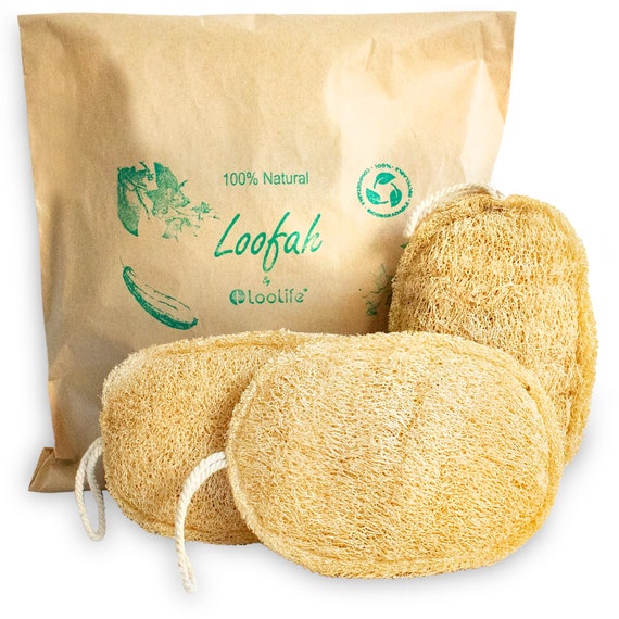 Natural Loofah Exfoliating Body Sponge (6 Pack Half Size Loofah with  Strap),Made with Eco-Friendly and Biodegradable Shower Luffa Sponge