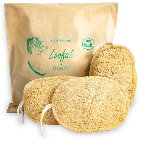 Natural Loofah Exfoliating Body Sponge (6 Pack Half Size Loofah with  Strap),Made with Eco-Friendly and Biodegradable Shower Luffa Sponge