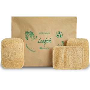 LooLife Natural Loofah Sponge (3 pk) - Natural Sponges for Dishes - Eco Friendly and Compostable Sponges - Biodegradable Kitchen Dish Sponge