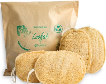 Natural Loofah Exfoliating Sponge (4 Pack) - Organic Loofah for Body - Biodegradable Shower Luffa - Natural Bath Sponges Loufa