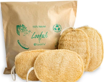 100% Natural Loofah Exfoliating Pad (4 Pack) - Loofah Body Scrubber - Loofah Sponge - Organic Biodegradable Loofah - Exfoliating Body Sponge