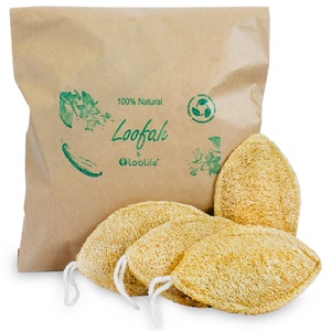 100% Natural Loofah Exfoliating Pad (4 Pack) - Loofah Body Scrubber - Loofah Sponge - Organic Biodegradable Loofah - Exfoliating Body Sponge