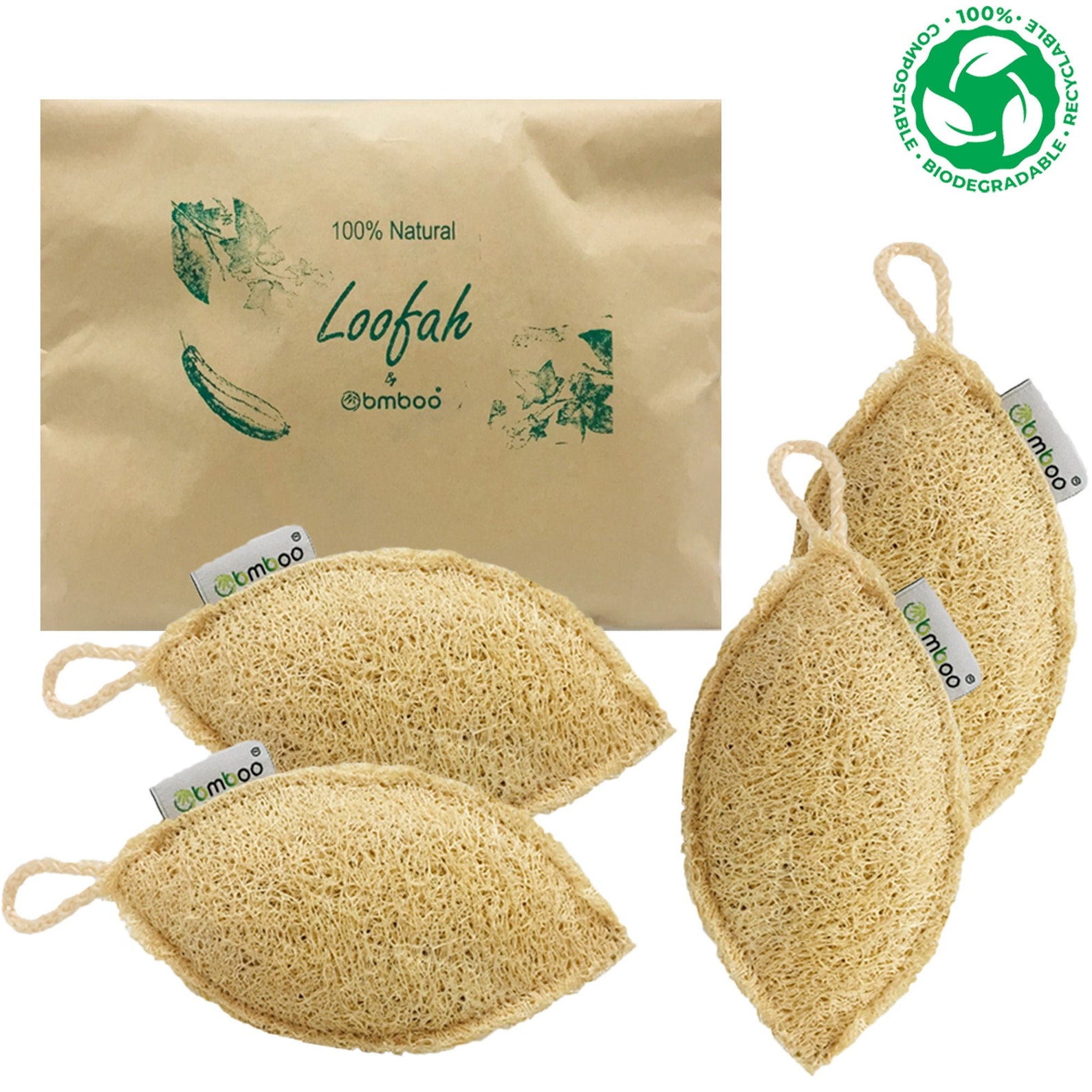 100 Natural Loofah Exfoliating Pad 4 Pack Loofah Body Etsy