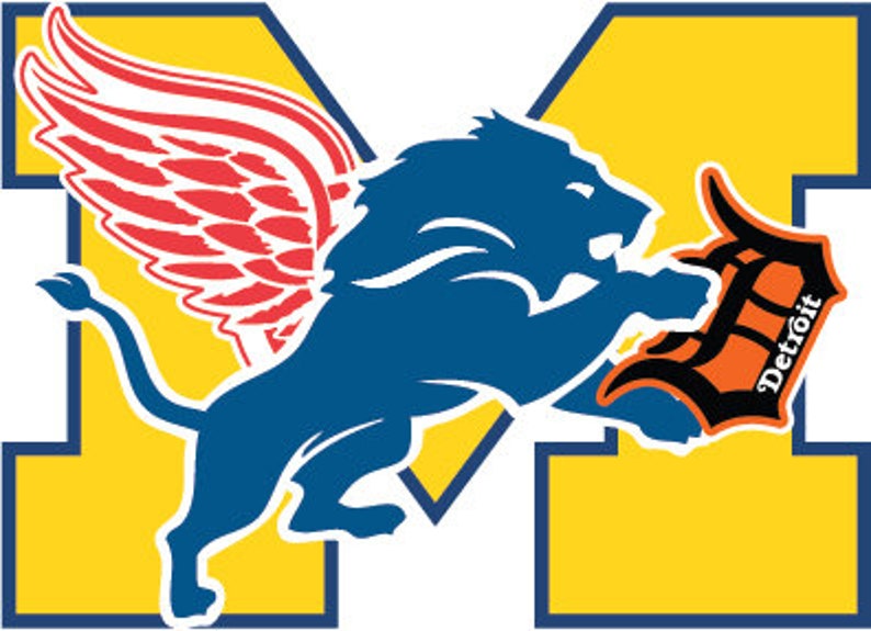 Detroit Michigan Sport Teams Football Baseball Hockey Mashup Etsy