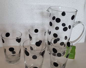 Vintage Kate Spade New York Black Dot Pitcher and 4 glasses Set All in Good Taste