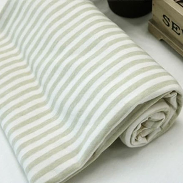 GOTS fabric. Single Green Stripe. Knit. Naturally Coloured Organic Cotton Fabric. 60" wide. (152cm)