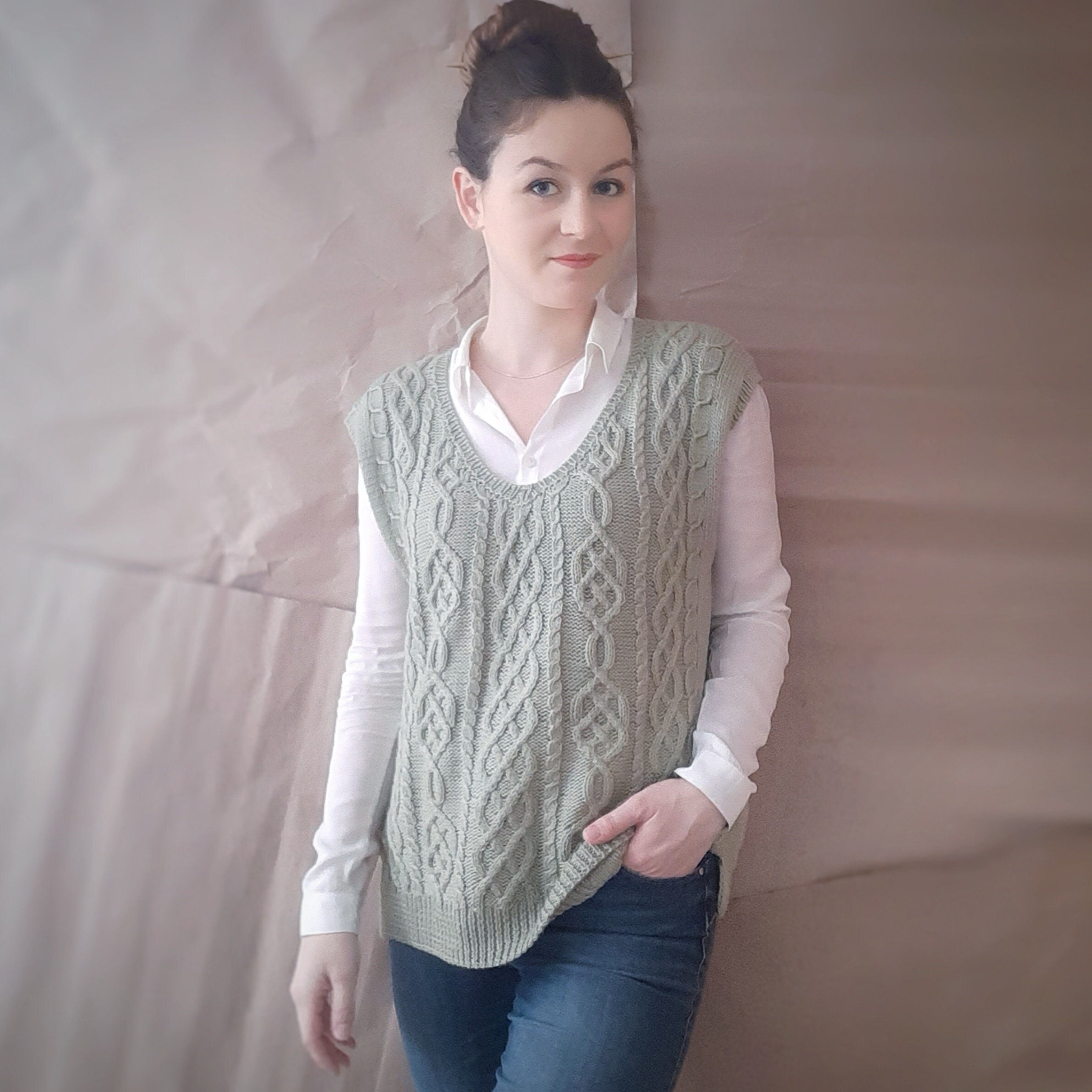 Knitted women green vest Sleeveless knitted merino wool Etsy