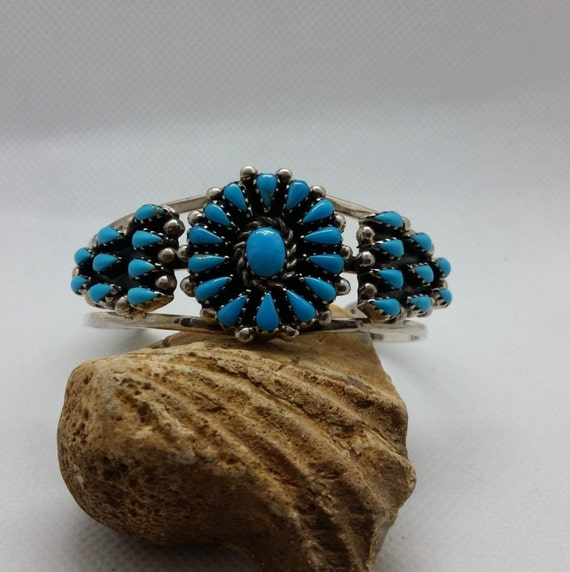 Genuine Navajo Turquoise Cluster Cuff Bracelet - image 1