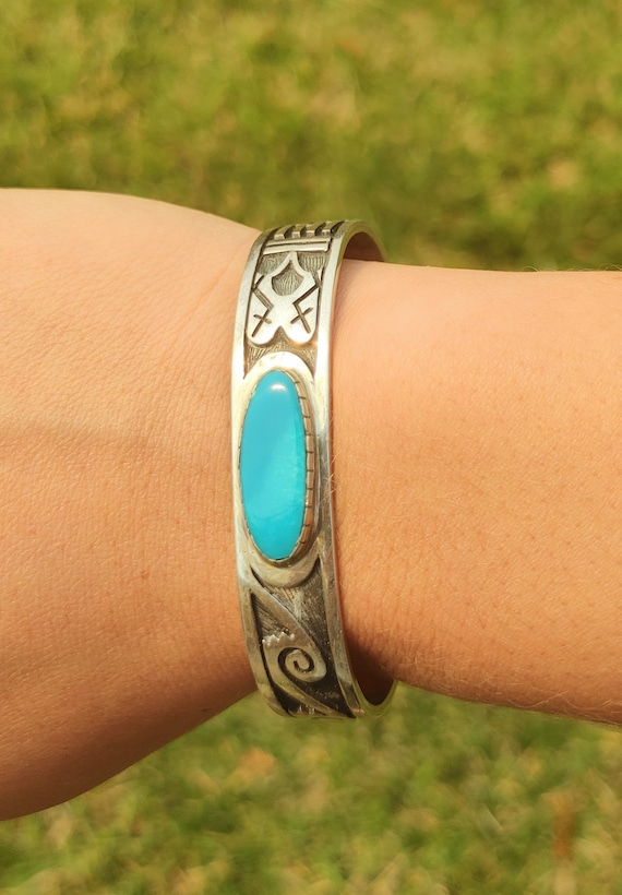 Sterling Silver and Kingman Turquoise Cuff by Hopi