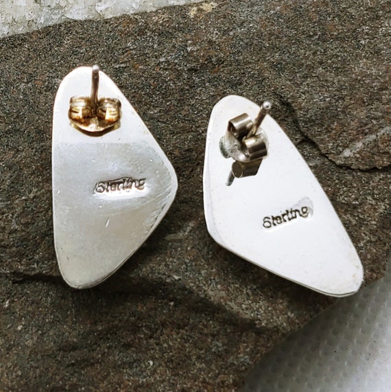 Navajo Sterling Silver & Coral Inlay Dangle Earrin