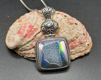 Mystic Quartz Gemstone Charm Sterling Silver 925 Faceted Rectangle Bezel Emerald Cut Vintage Look Jewelry Mystic Quartz Gemstone Charm Sterling Silver 925 Faceted Rectangle Bezel Emerald Cut Vintage Look Jewelry