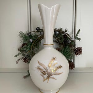 Lenox Bud Vase: Gold Etched Wheat Design, Cottage Farmhouse Decor