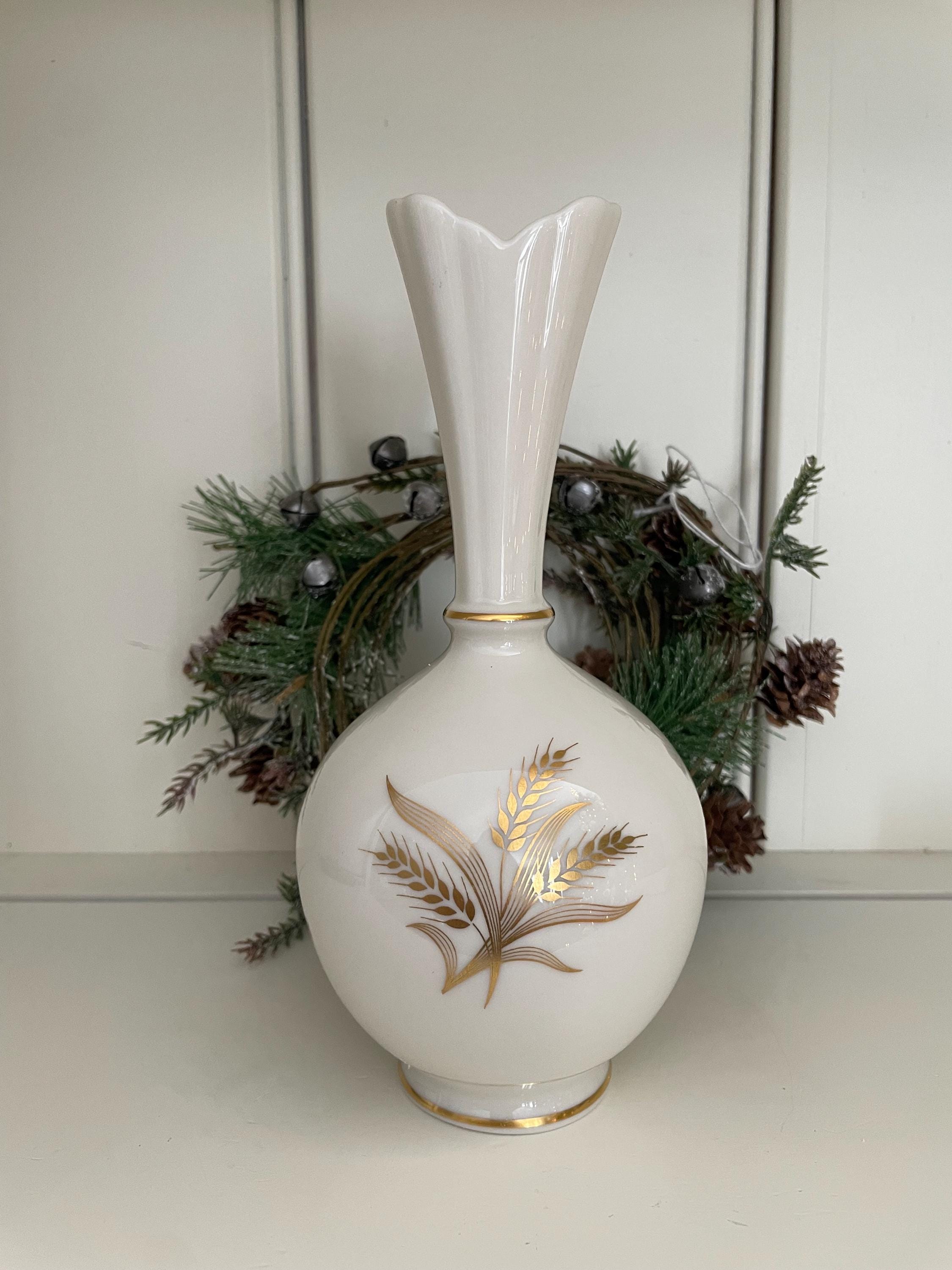 Lenox Bud Vase: Gold Etched Wheat Design, Cottage Farmhouse Decor