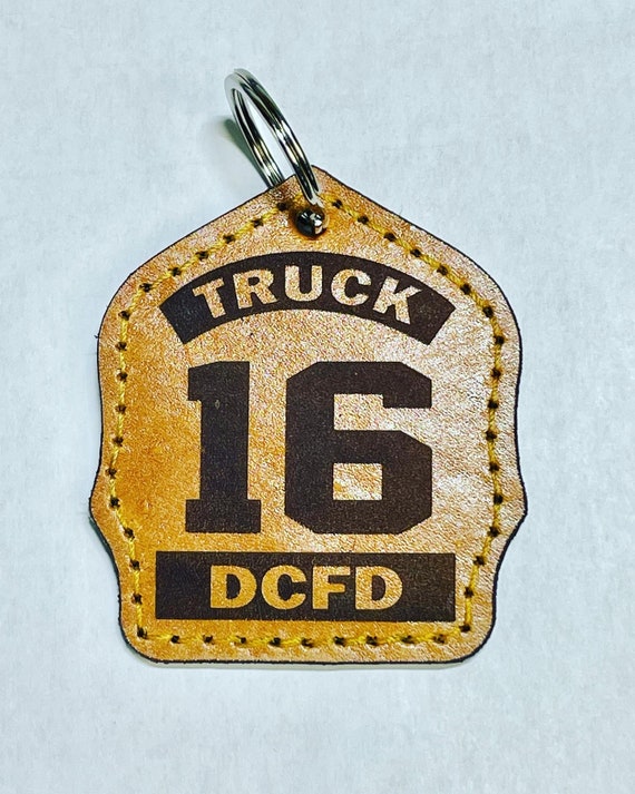 Leather Fire Helmet Shield Keychain. Gear Tag. Fireman Gift Etsy