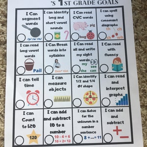 1st Grade Goals Checklist, Kids First Grade Goals, Chores, Goals ...