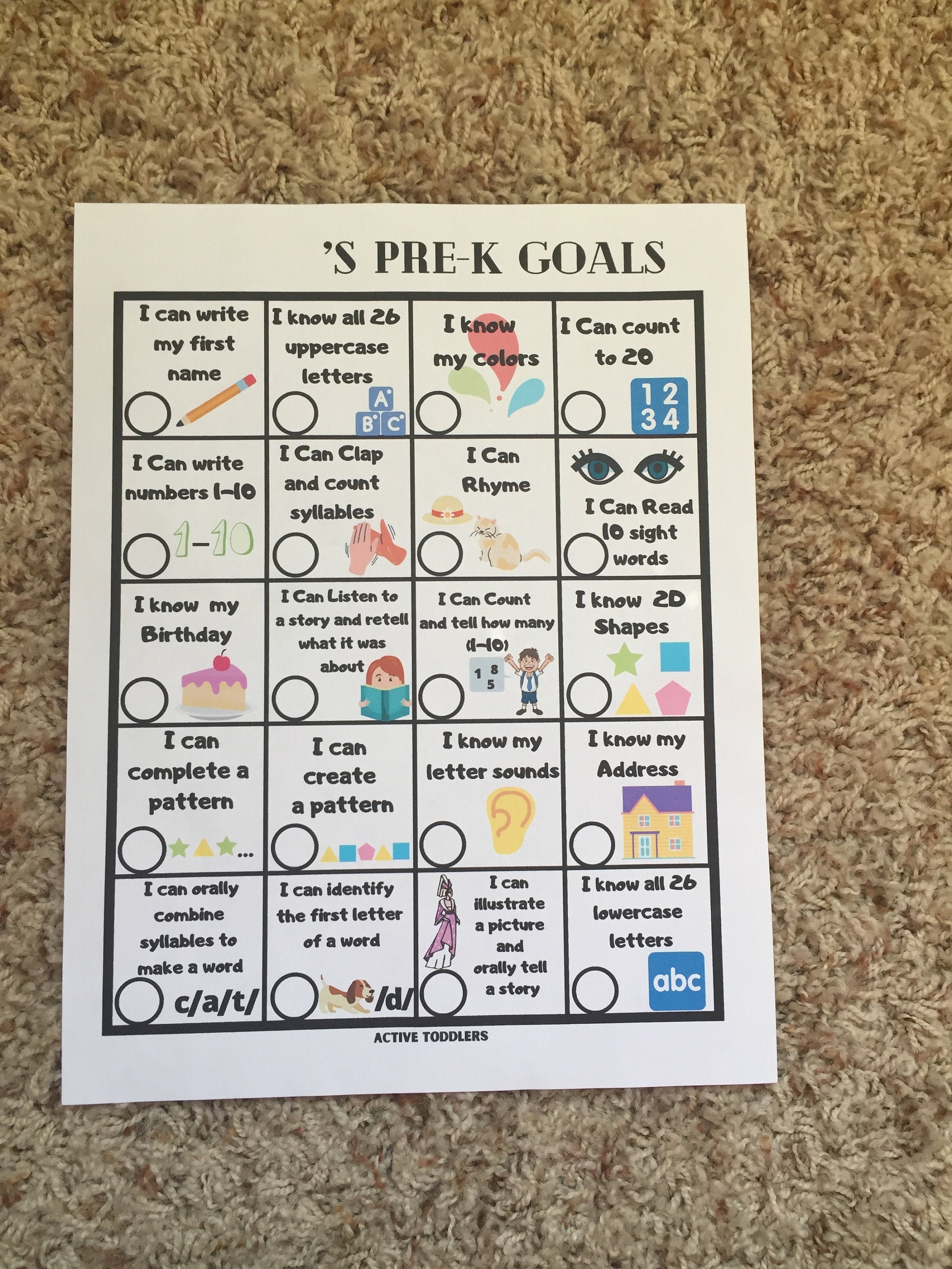 Pre K goals checklist preschool goals chores Toddler Etsy