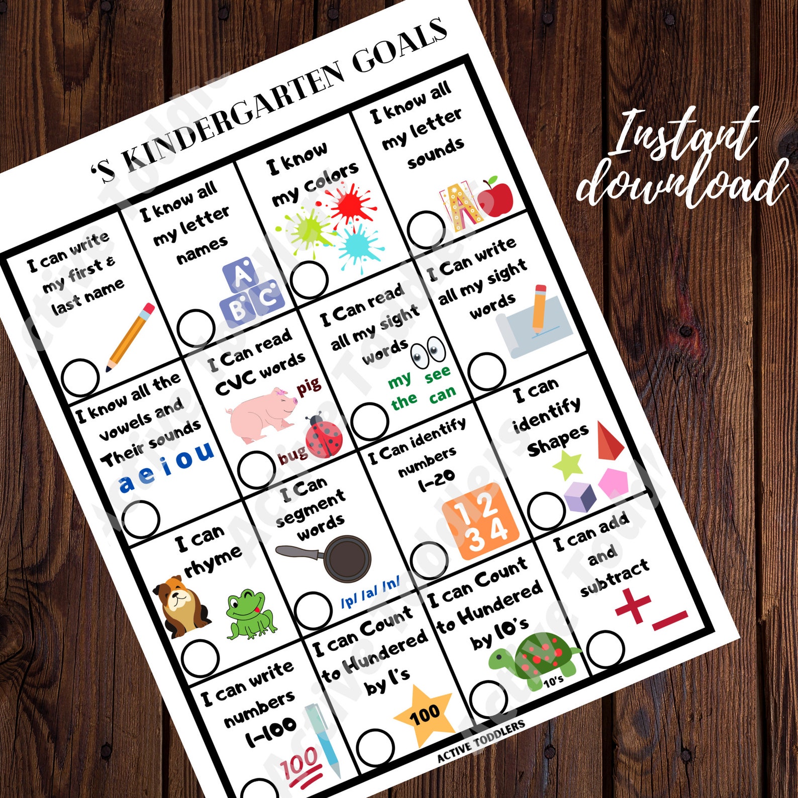 Kindergarten Goals Checklist Kids Kindergarten Goals Chores Etsy India