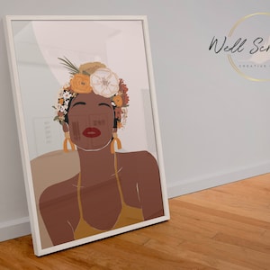 African American Woman Art | INSTANT DOWNLOAD | Boho Wall Art | Black Woman Printable Art | Abstract Wall Art