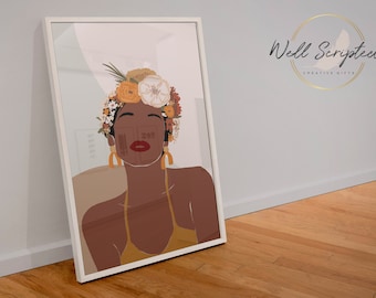 Black Woman Art Print | Boho African American Woman Portrait (Instant Download)