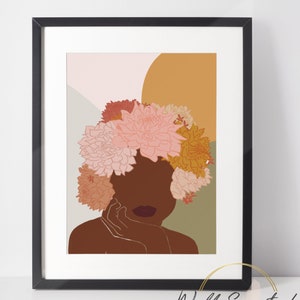 Negro Mujer Arte de la Flor / DESCARGA INSTANTE / Boho Pared Arte / Afroamericano Imprimible Arte / Negro Mujer Arte