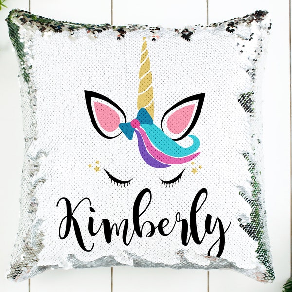 Personalized Sequin Pillow | Custom Sequin Pillow| Pillow for her | Unicorn Face Pillow