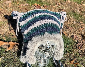 striped crochet kitty ear hat