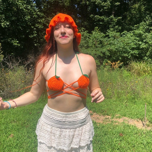 Orange blossom crochet hat and top