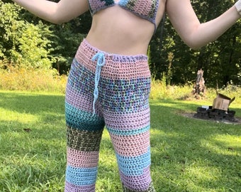 Pastel crochet pants set