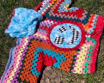 Oversized crochet multicolored clown hoodie