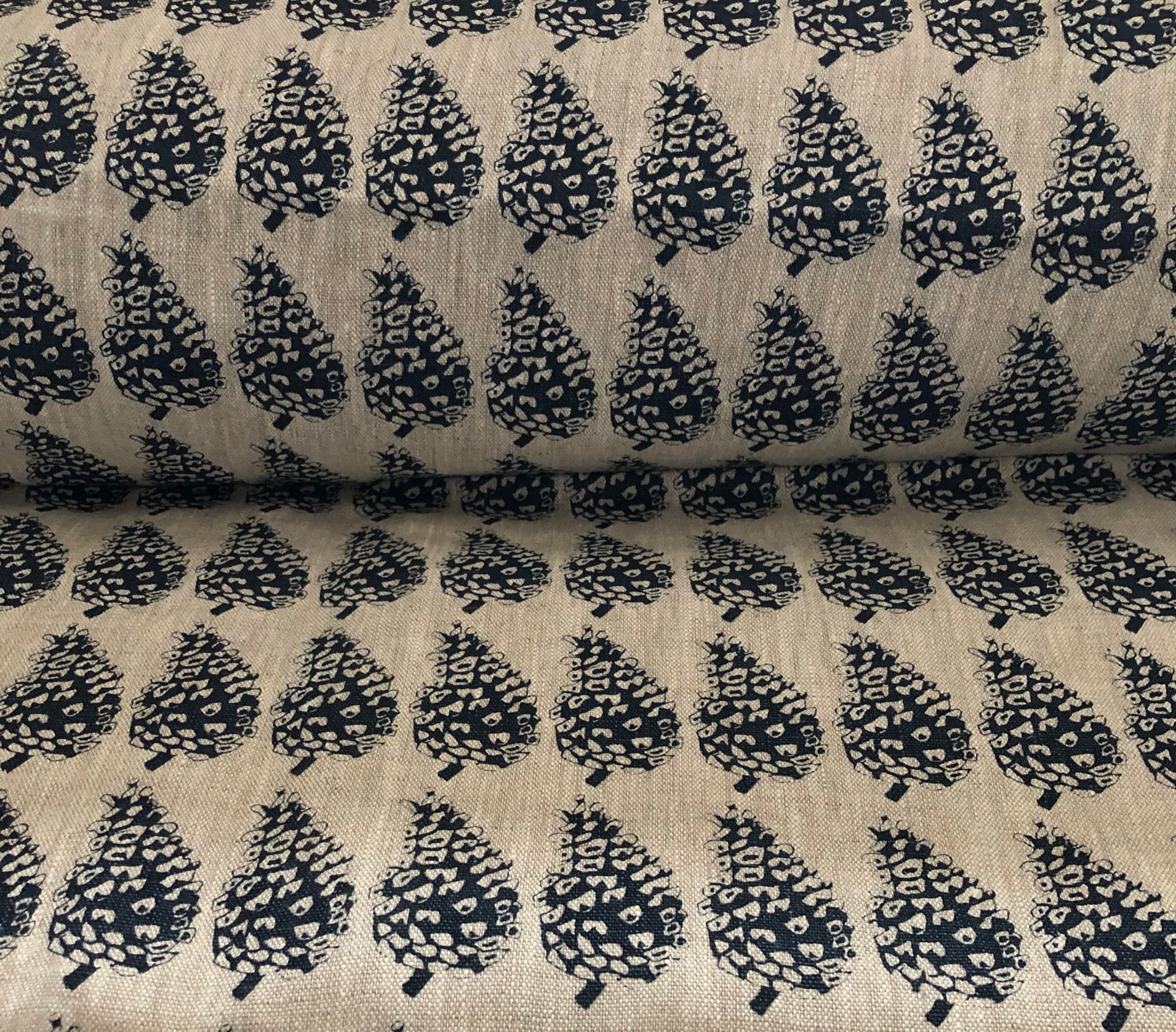 Blue & Ecru Natural Linen End of Roll Fabric by Designer Etsy UK