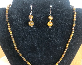 READY TO SHIP! Handmade Tiger's Eye Historical Reproduction Necklace & Earring/Earbob Set