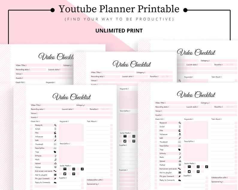Youtube Planner Printable Video Planner Video Checklist | Etsy