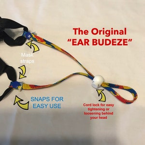 Face Mask Ear Savers Mask Strap and Lanyard. The Original ‘“EAR BUDEZE’” Adjustable Comfortable