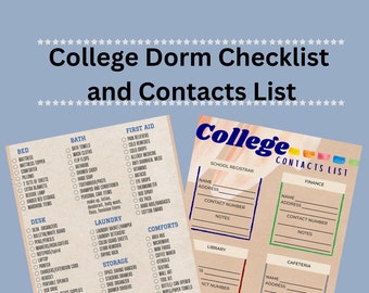 Comprehensive College Dorm Essentials and Contacts Checklist Digital Download