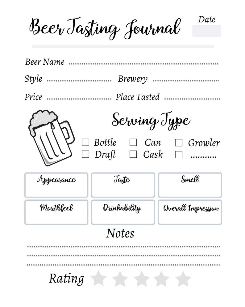 Beer Tasting Journal / 100 Pages Printable Journal Etsy