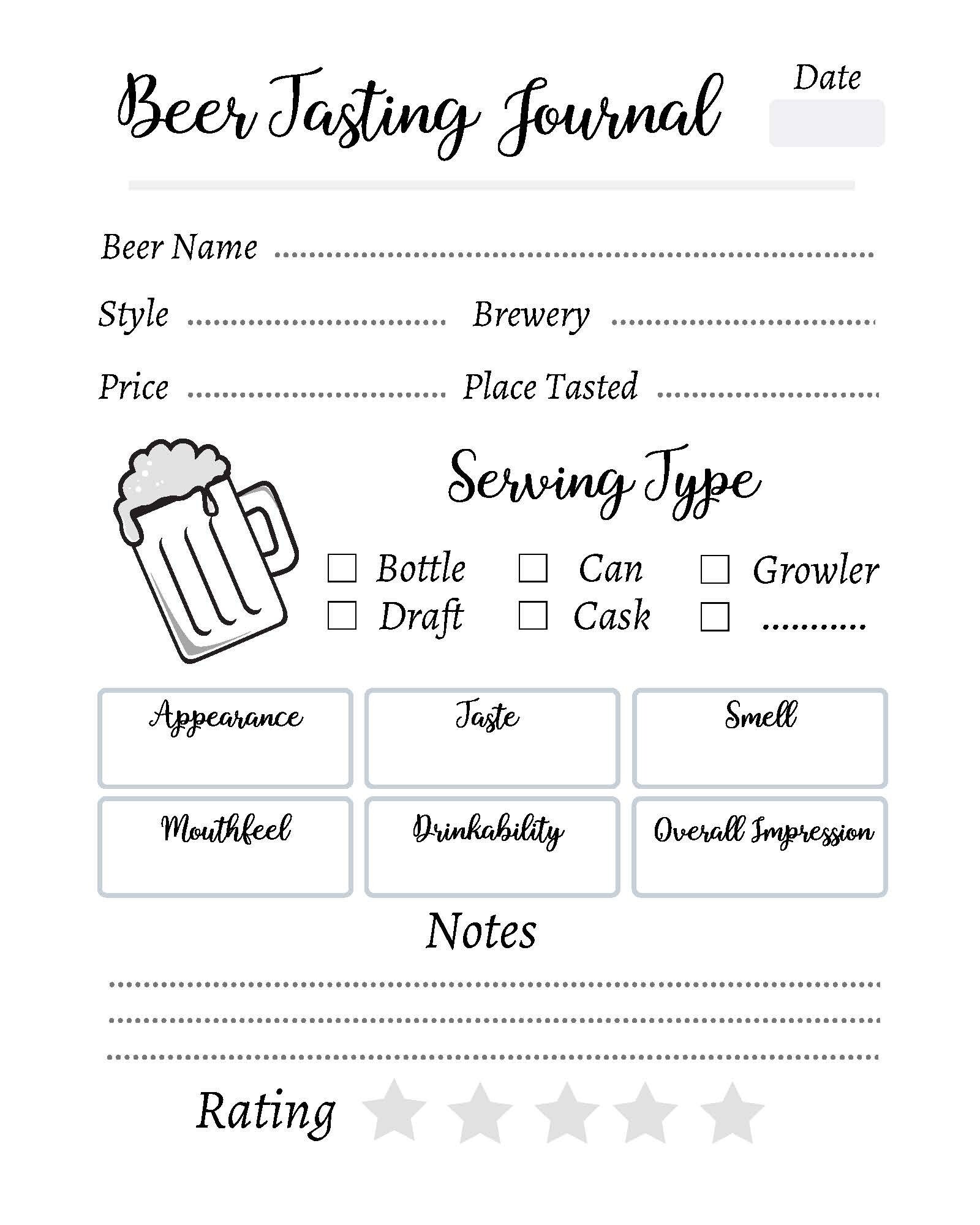 Beer Tasting Journal / 100 Pages Printable Journal Etsy