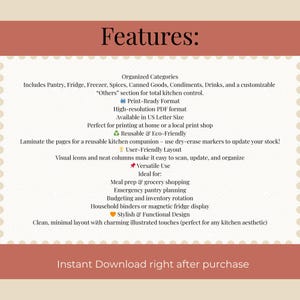 Pantry & Fridge Checklist Printable | Kitchen Inventory Organizer Planner PDF Instant Download image 7