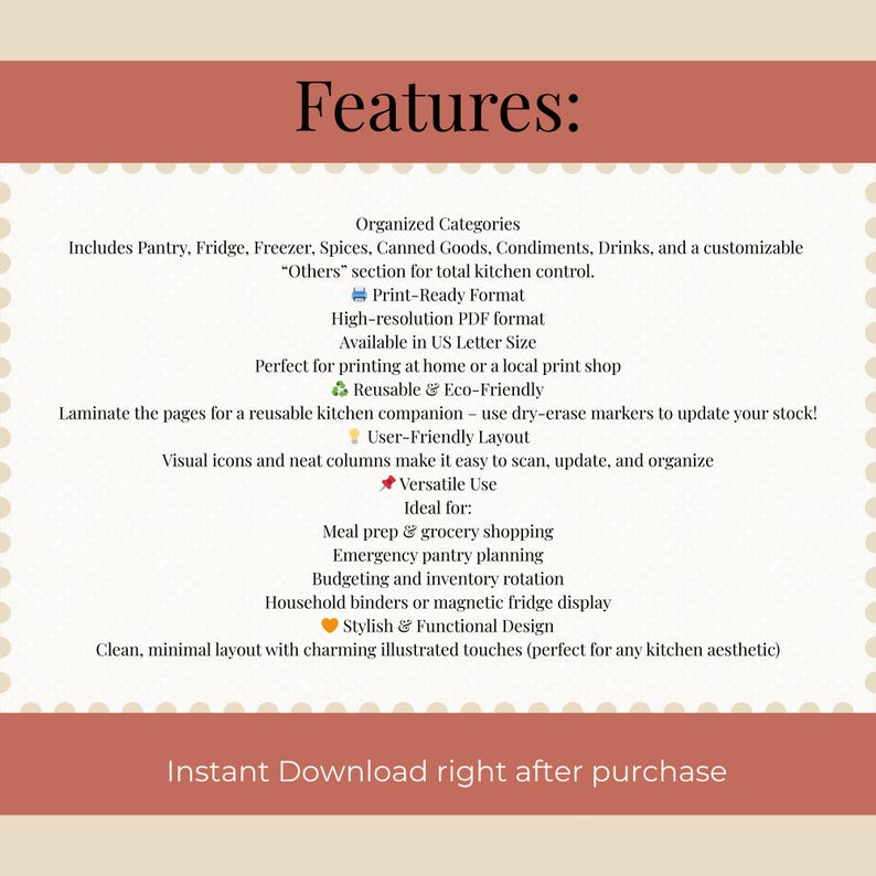 Pantry & Fridge Checklist Printable | Kitchen Inventory Organizer Planner PDF Instant Download image 7