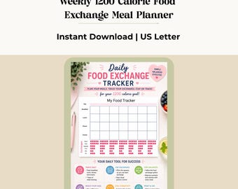 1200 Calorie Food Exchange Tracker, DASH Diet Meal Log (PDF)