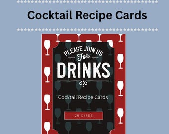 Printable Cocktail Recipe Cards Set of 26, 5x7 Digital Bar Drink Recipes for Classic and Modern Cocktails, Instant PDF Mixology Guide
