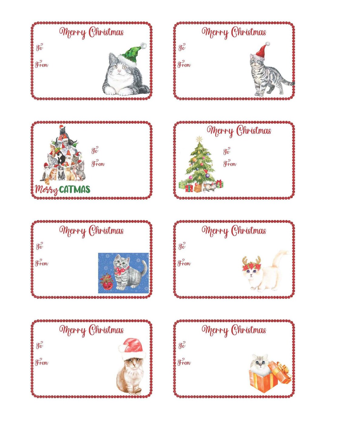 Cat Christmas Tags / 20 Printable Gift Tags Etsy